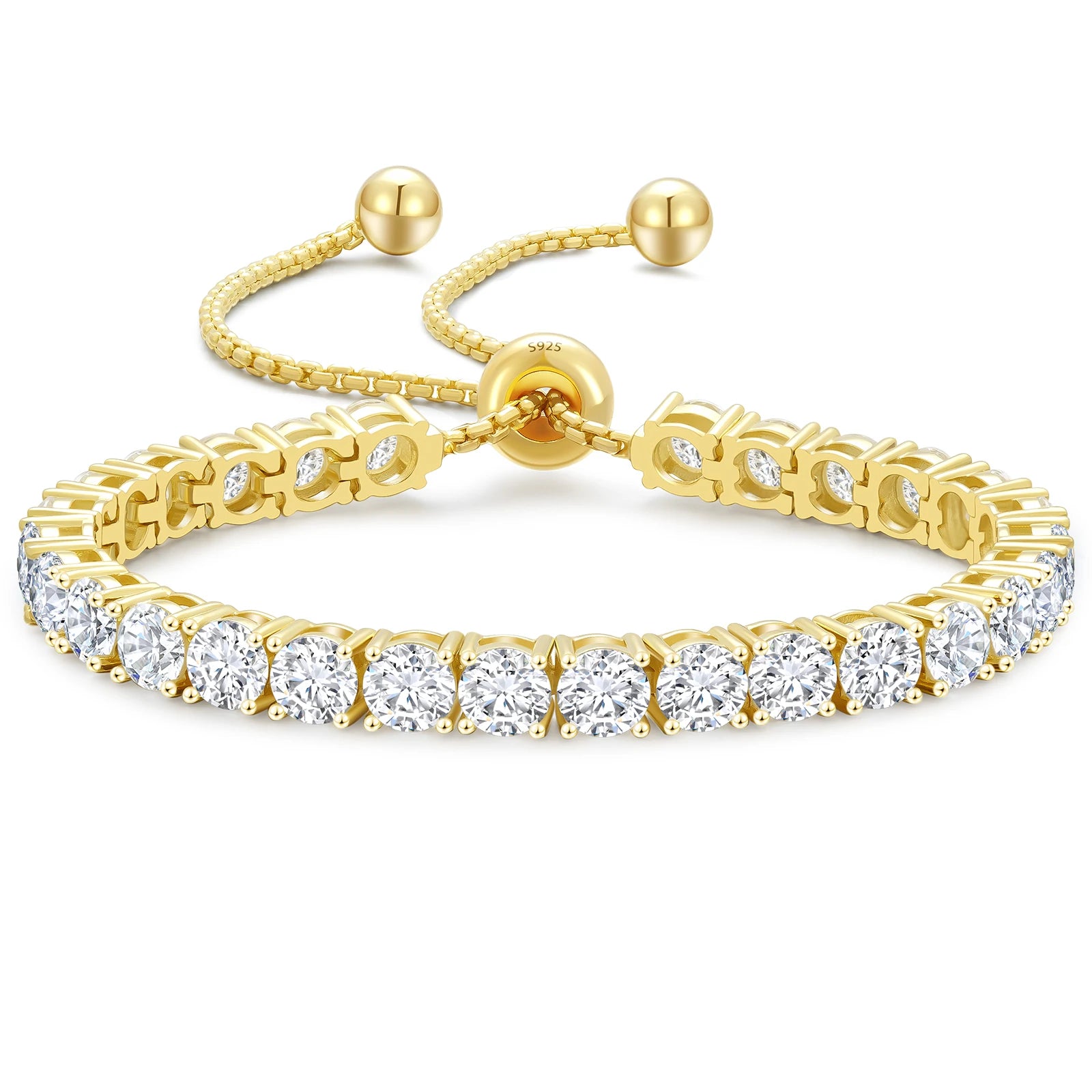 Sterling Silver Classic Tennis Bracelet 14K Gold Plated cubic zirconia