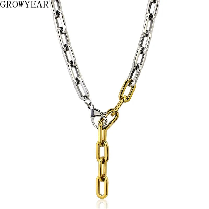 Two Tone Choker Necklace Long Chain Charm Pendant Bracelet Set