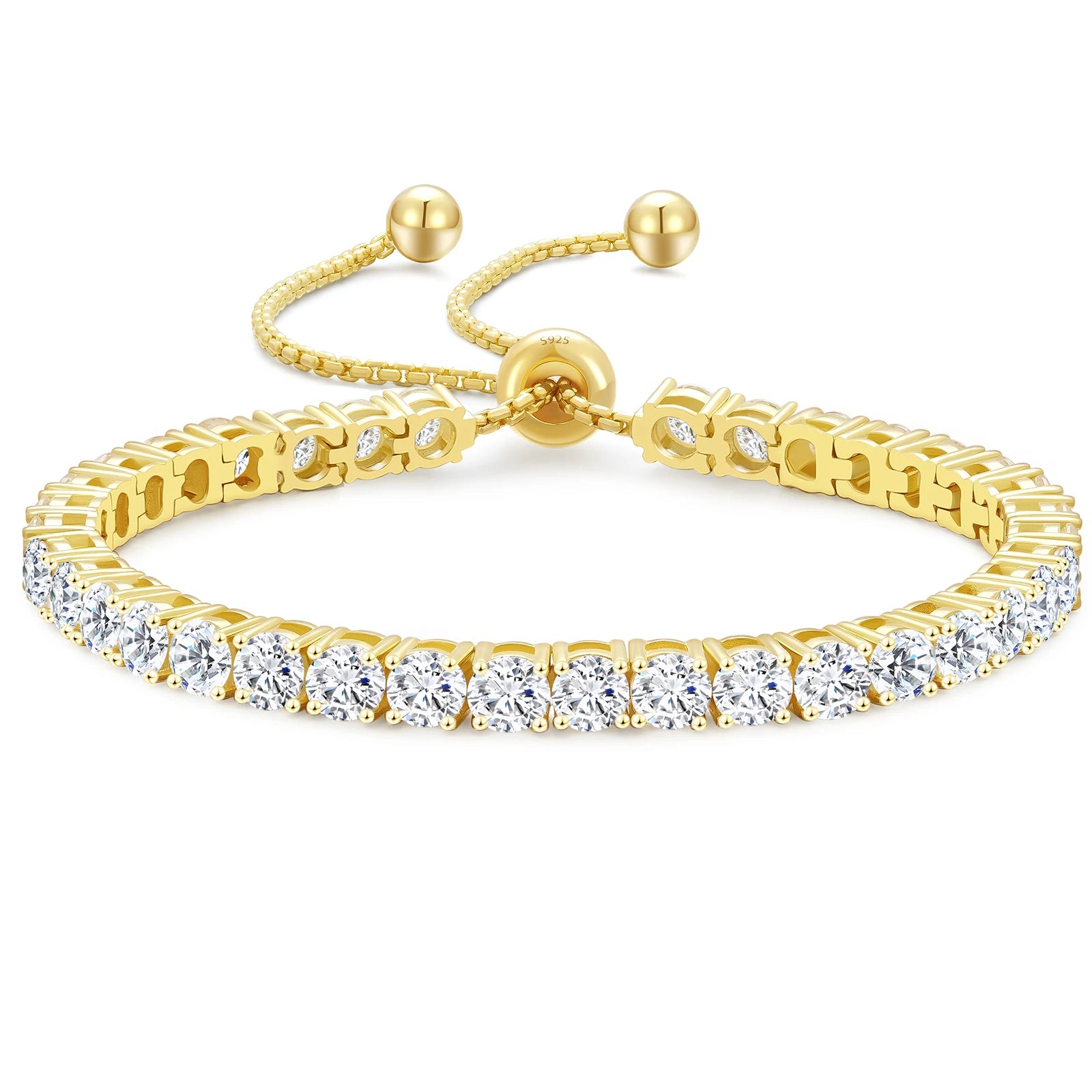 Sterling Silver Classic Tennis Bracelet 14K Gold Plated cubic zirconia