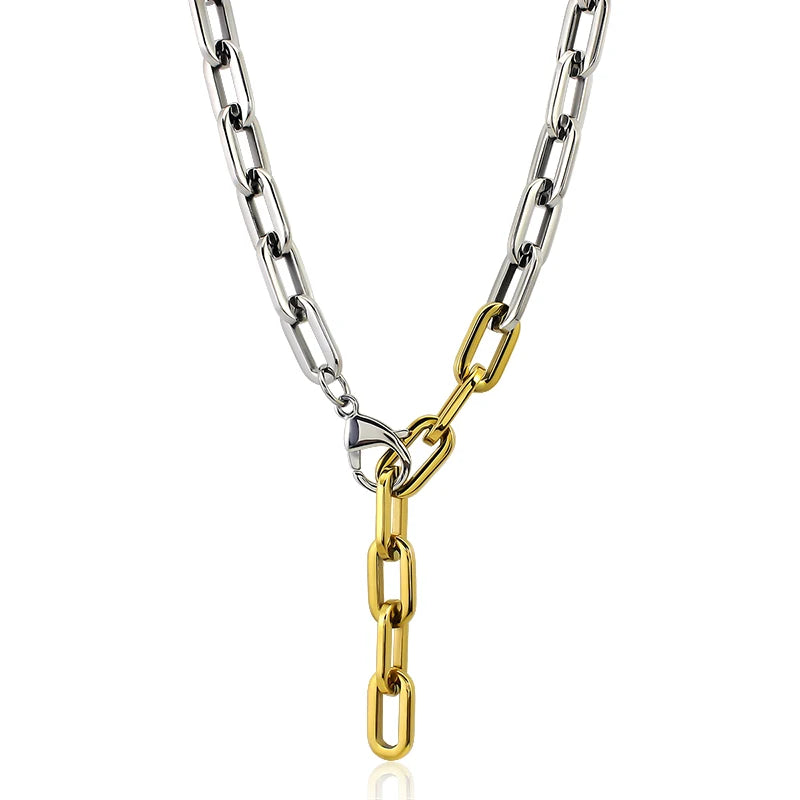 Two Tone Choker Necklace Long Chain Charm Pendant Bracelet Set