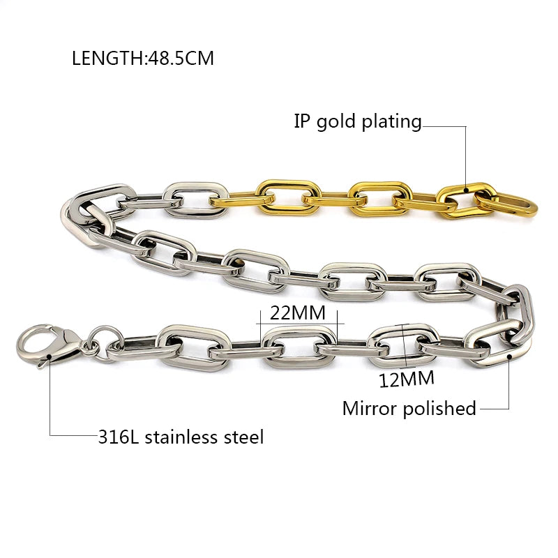 Two Tone Choker Necklace Long Chain Charm Pendant Bracelet Set