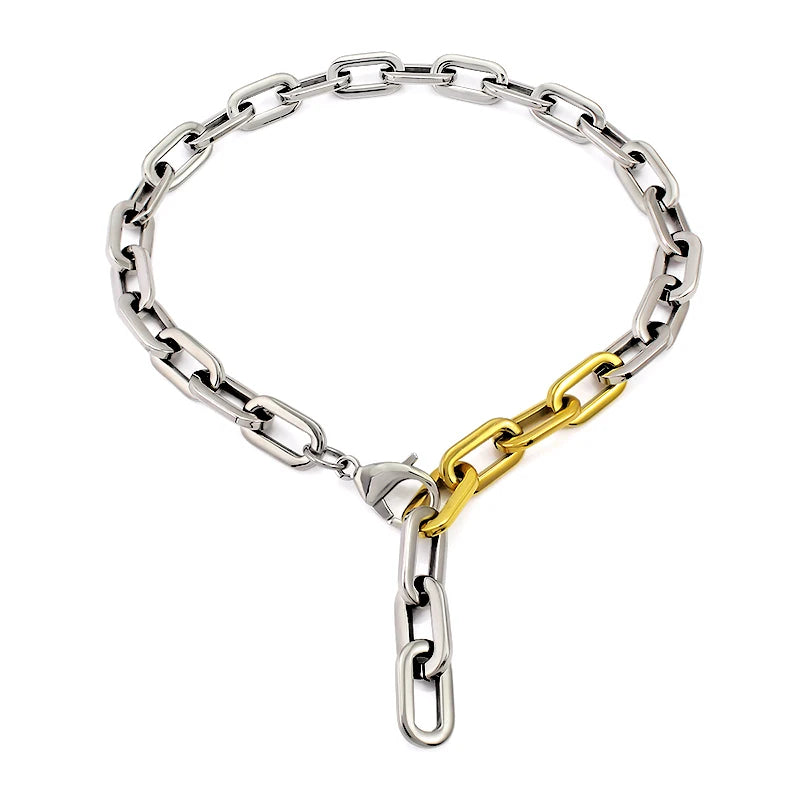 Two Tone Choker Necklace Long Chain Charm Pendant Bracelet Set