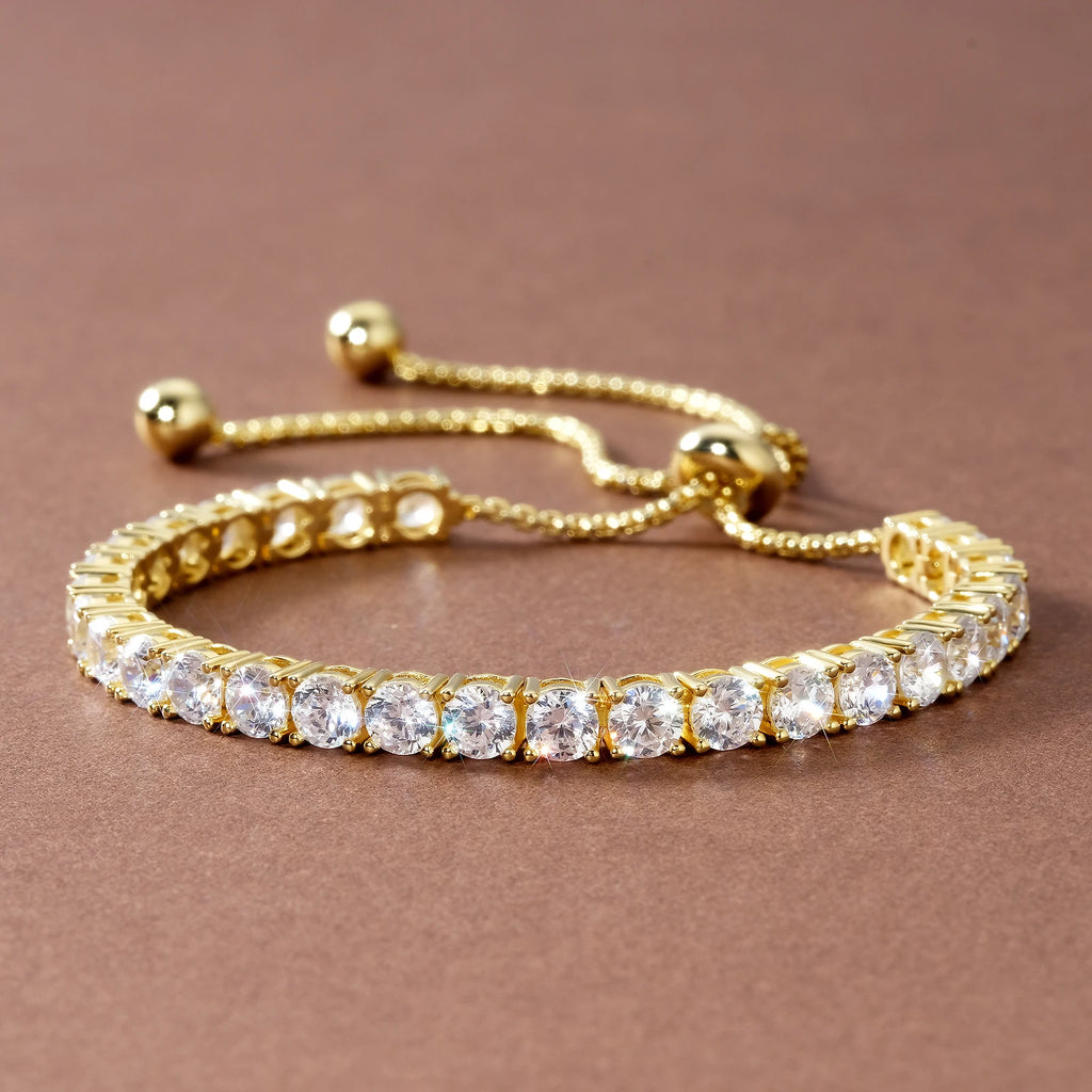 Sterling Silver Classic Tennis Bracelet 14K Gold Plated cubic zirconia