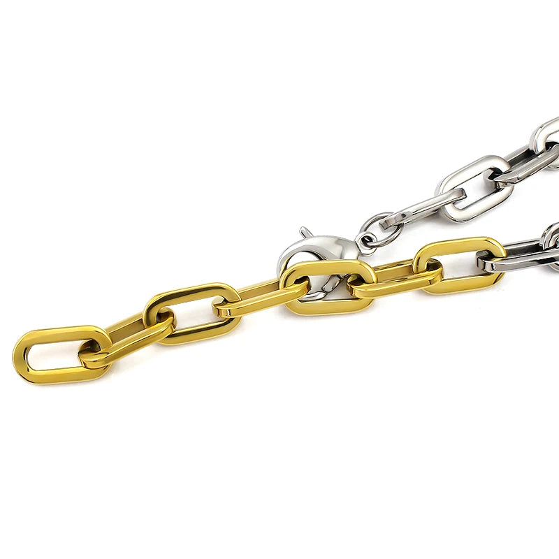 Two Tone Choker Necklace Long Chain Charm Pendant Bracelet Set