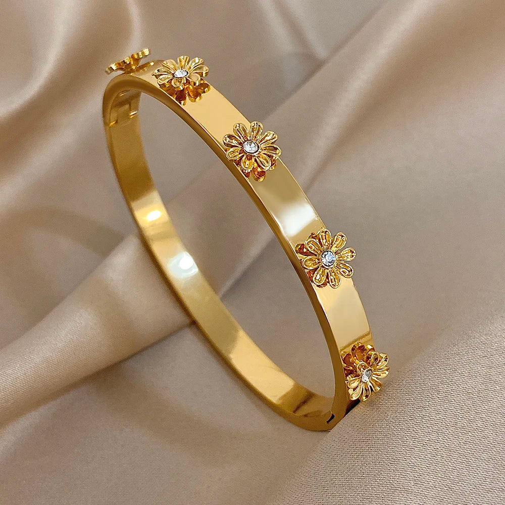 Flower Rhinestone Wrist Cuff Bangle