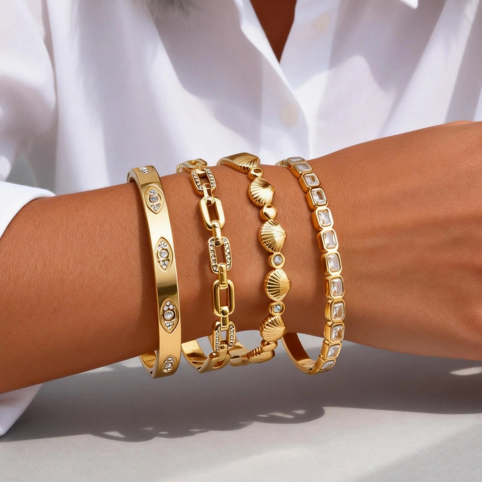 Luxury Sparkling Inlaid Zircon Stainless Steel Bracelets