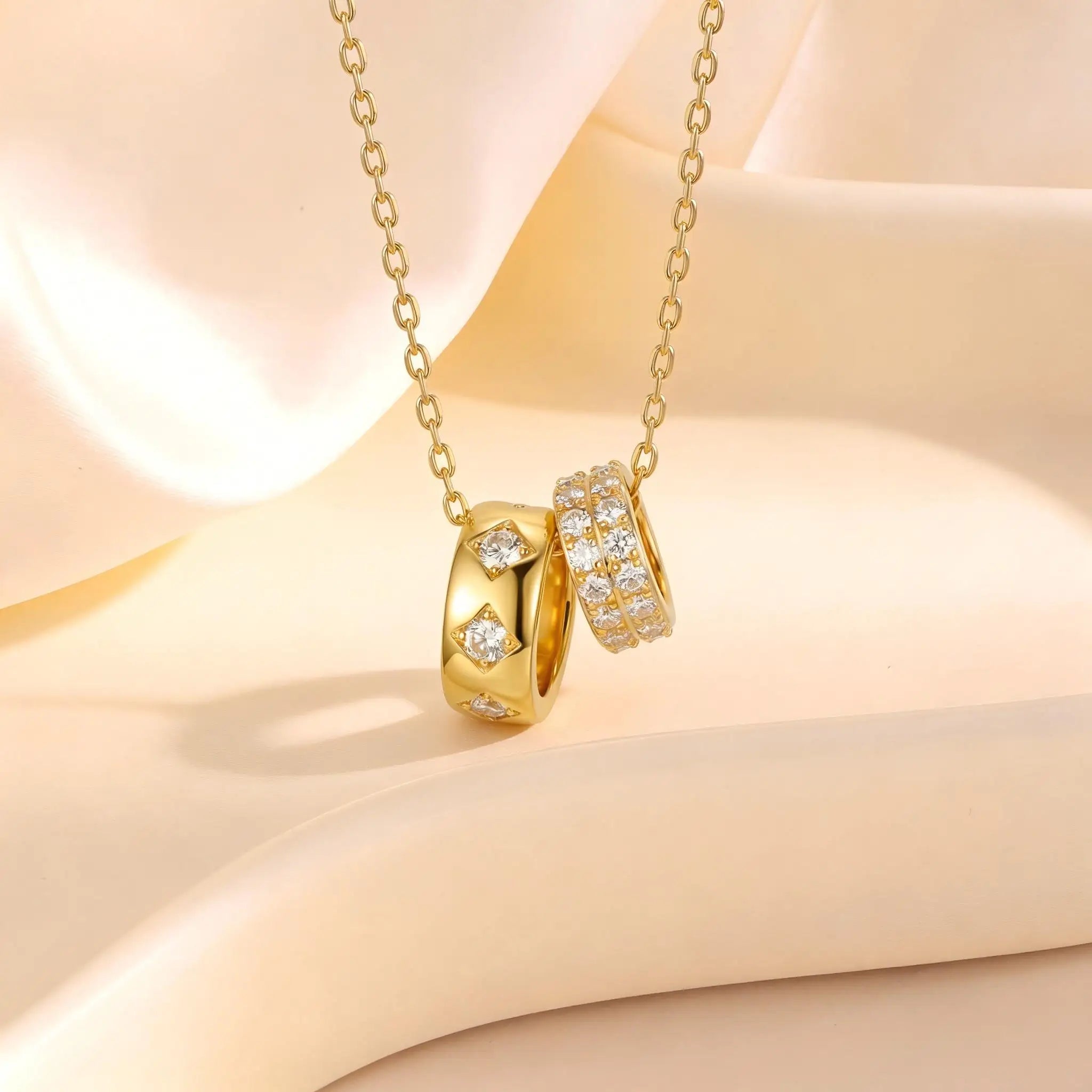 Luxury Double Circle Necklace Stainless Steel Zircon Geometric Crystal