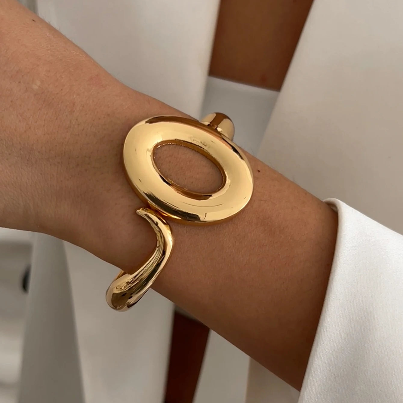 Irregular Wide Cuff Bangle for Women Vintage Gold Color Chunky Metal Bracelets