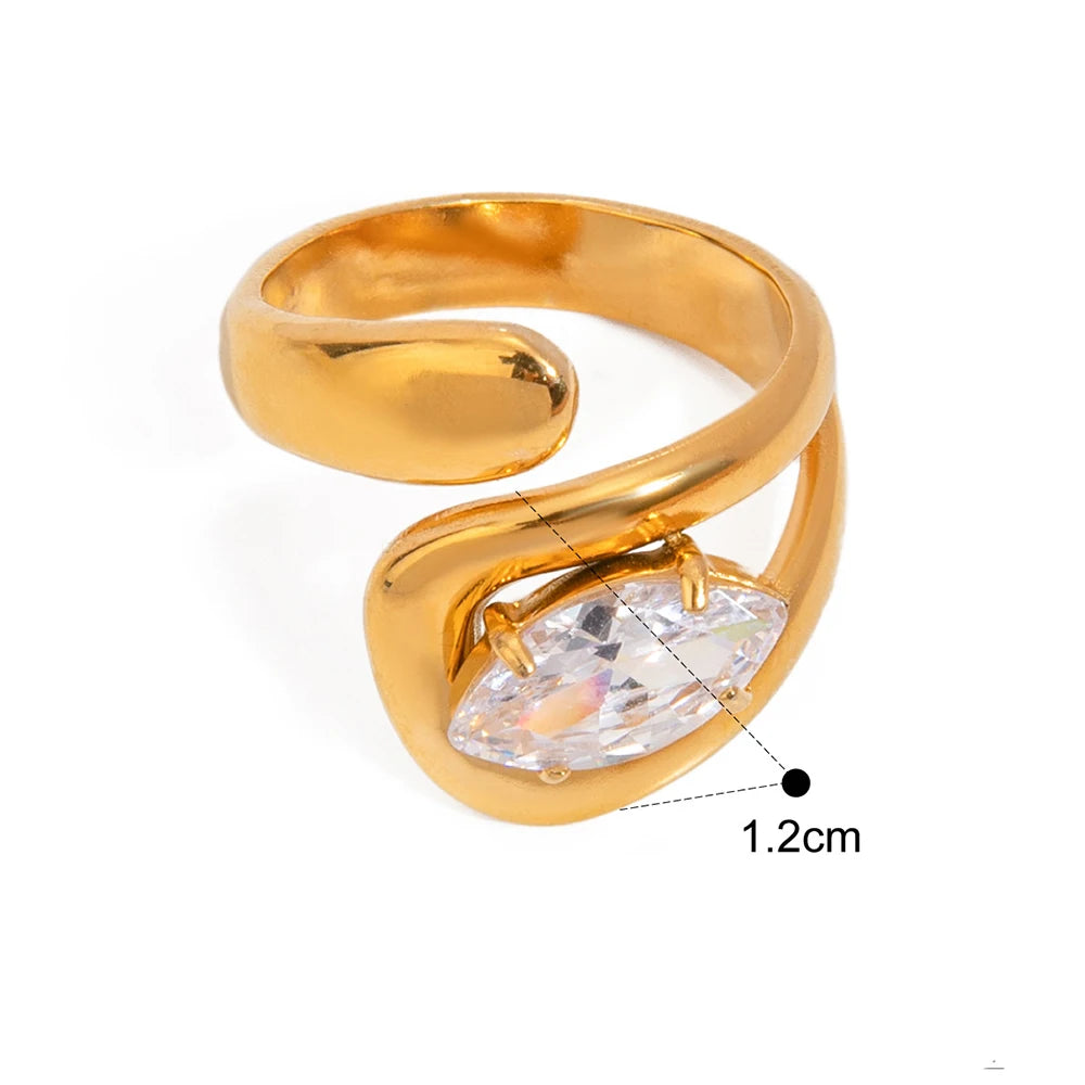 Water Drop Shaped Large Zircon open Rings18K Gold Plated