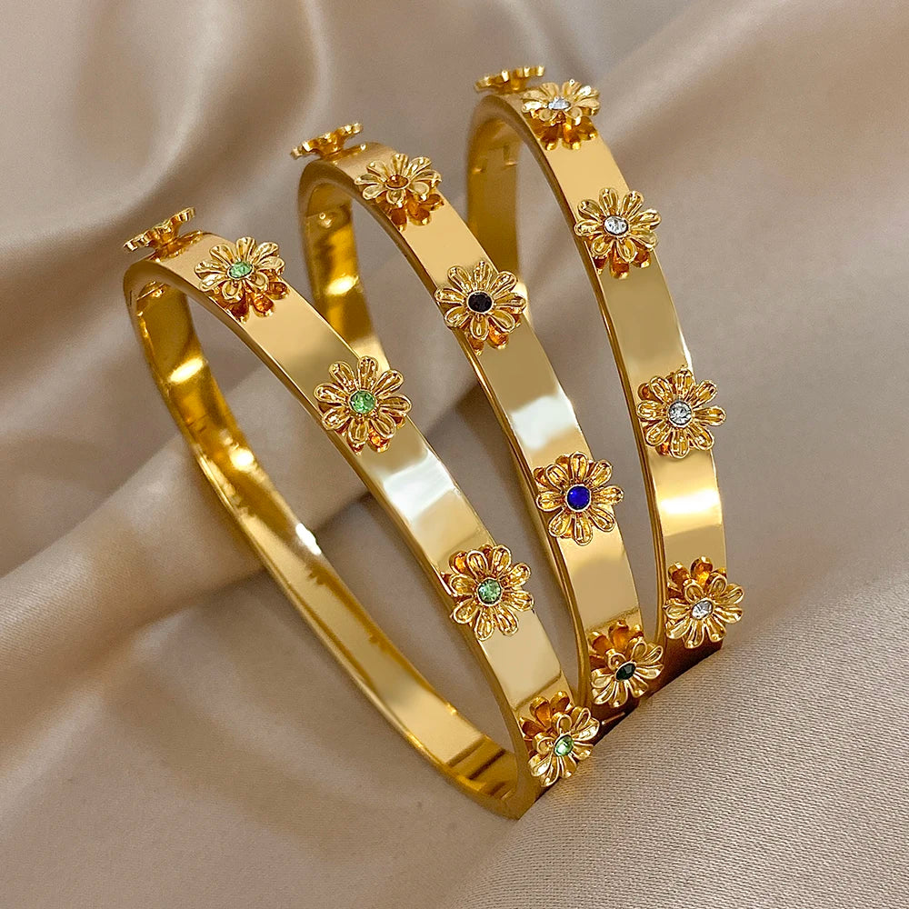 Flower Rhinestone Wrist Cuff Bangle