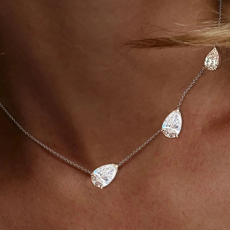 3-Stones Waterdrop Moissanite Pendant Necklace