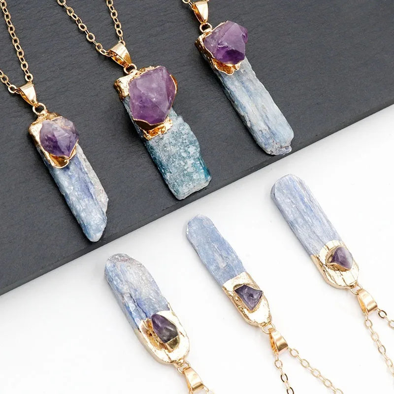Natural bluestone pendant bluestone amethyst necklace