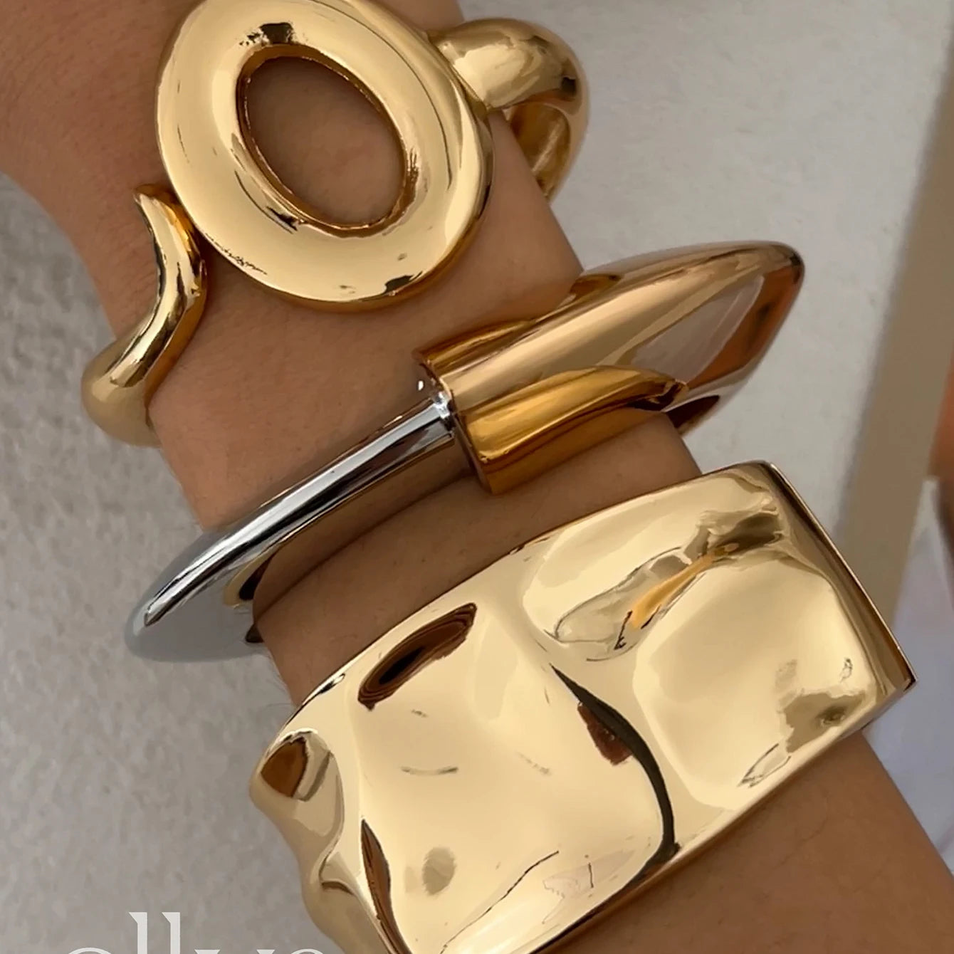 Irregular Wide Cuff Bangle for Women Vintage Gold Color Chunky Metal Bracelets