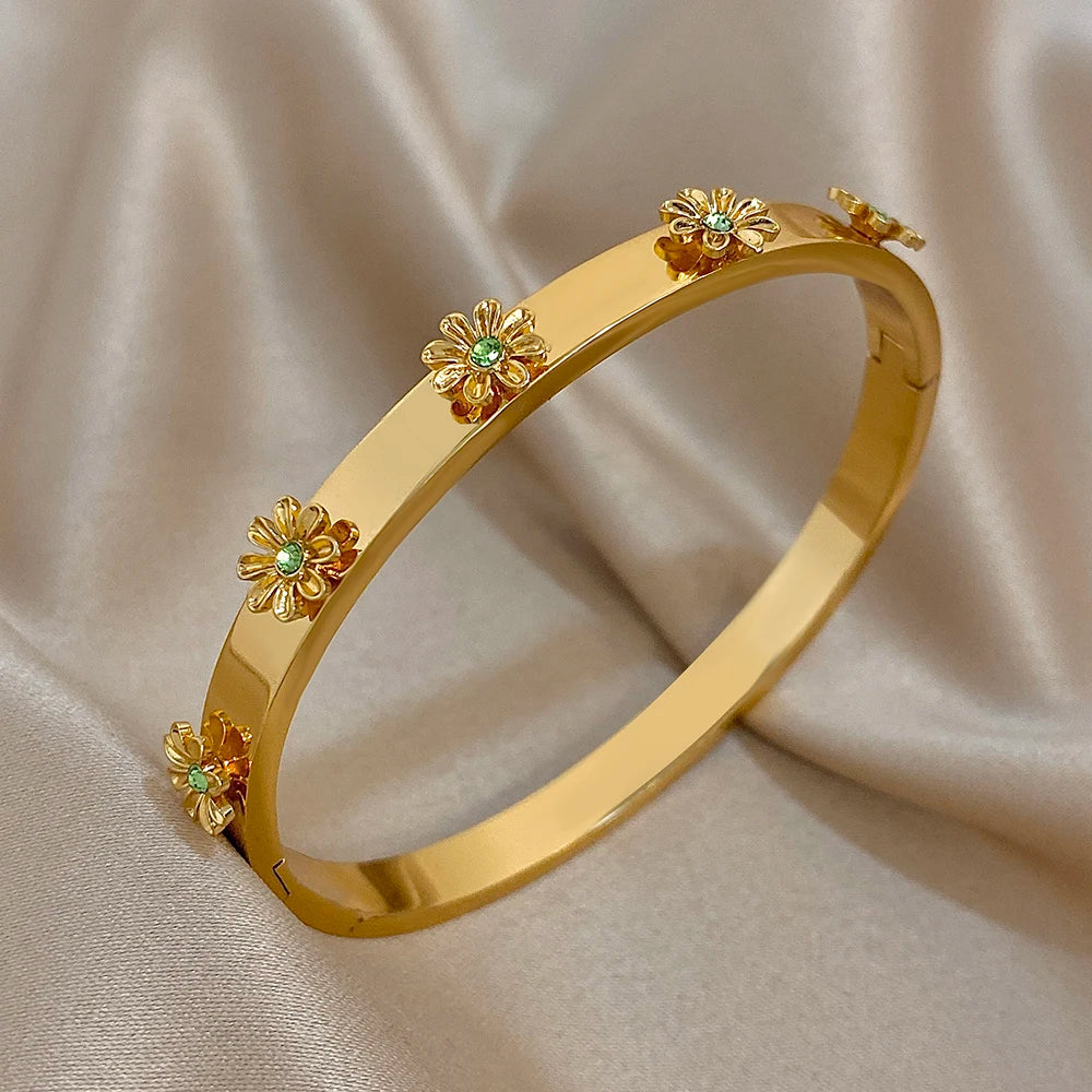 Flower Rhinestone Wrist Cuff Bangle