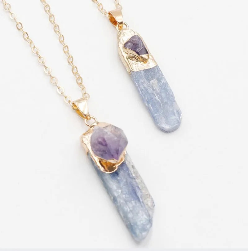 Natural bluestone pendant bluestone amethyst necklace