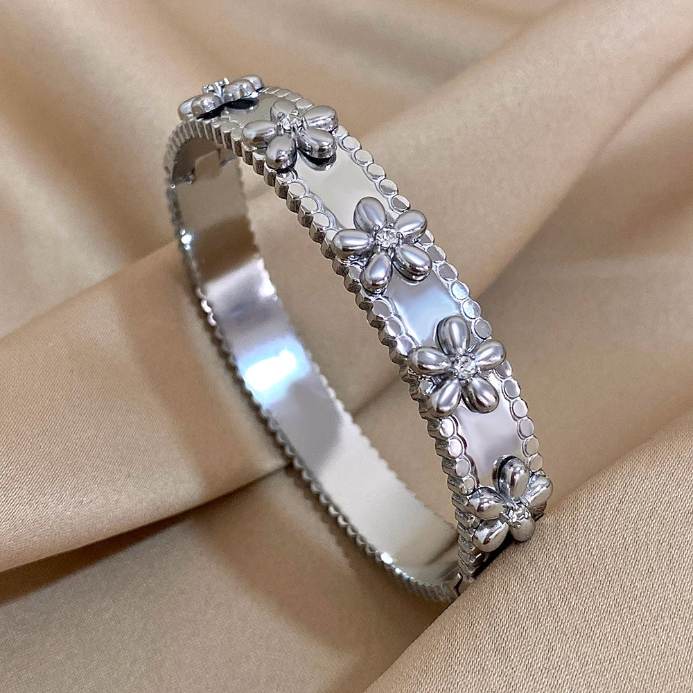 Flower Rhinestone Wrist Cuff Bangle