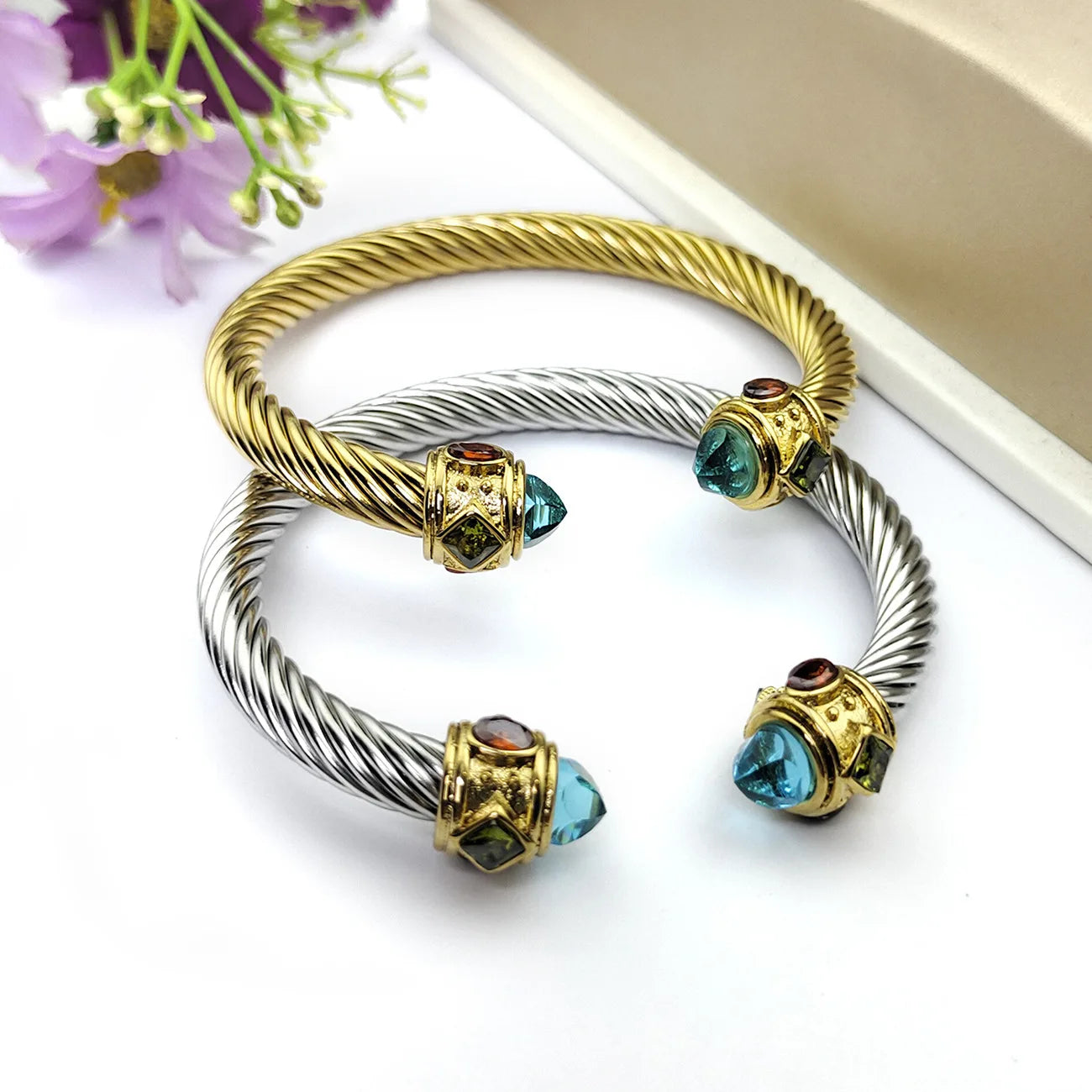 Jawhara Stainless Steel Zircon Open Bracelet