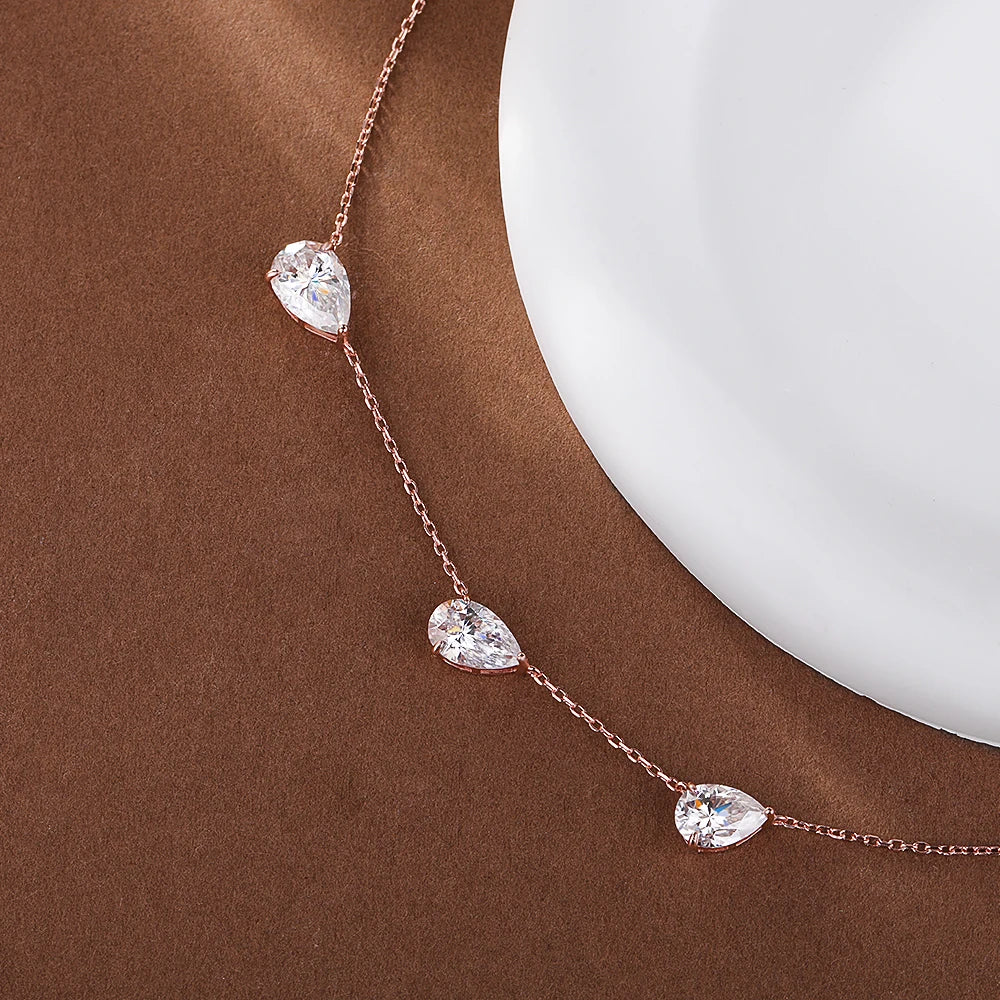 3-Stones Waterdrop Moissanite Pendant Necklace