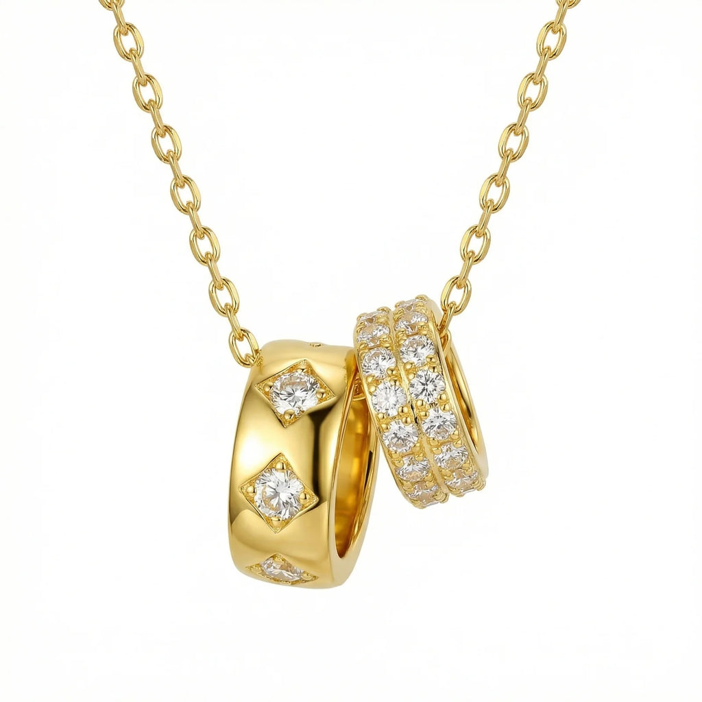 Luxury Double Circle Necklace Stainless Steel Zircon Geometric Crystal