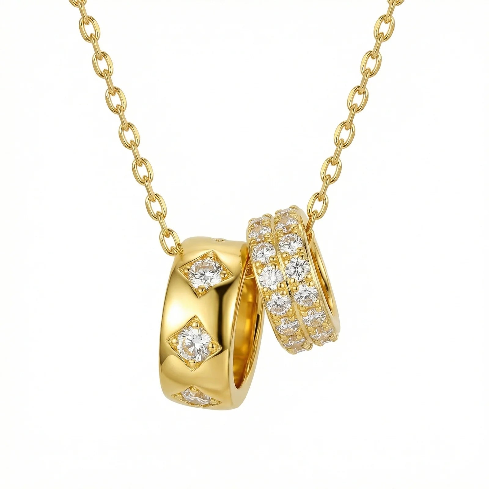 Luxury Double Circle Necklace Stainless Steel Zircon Geometric Crystal