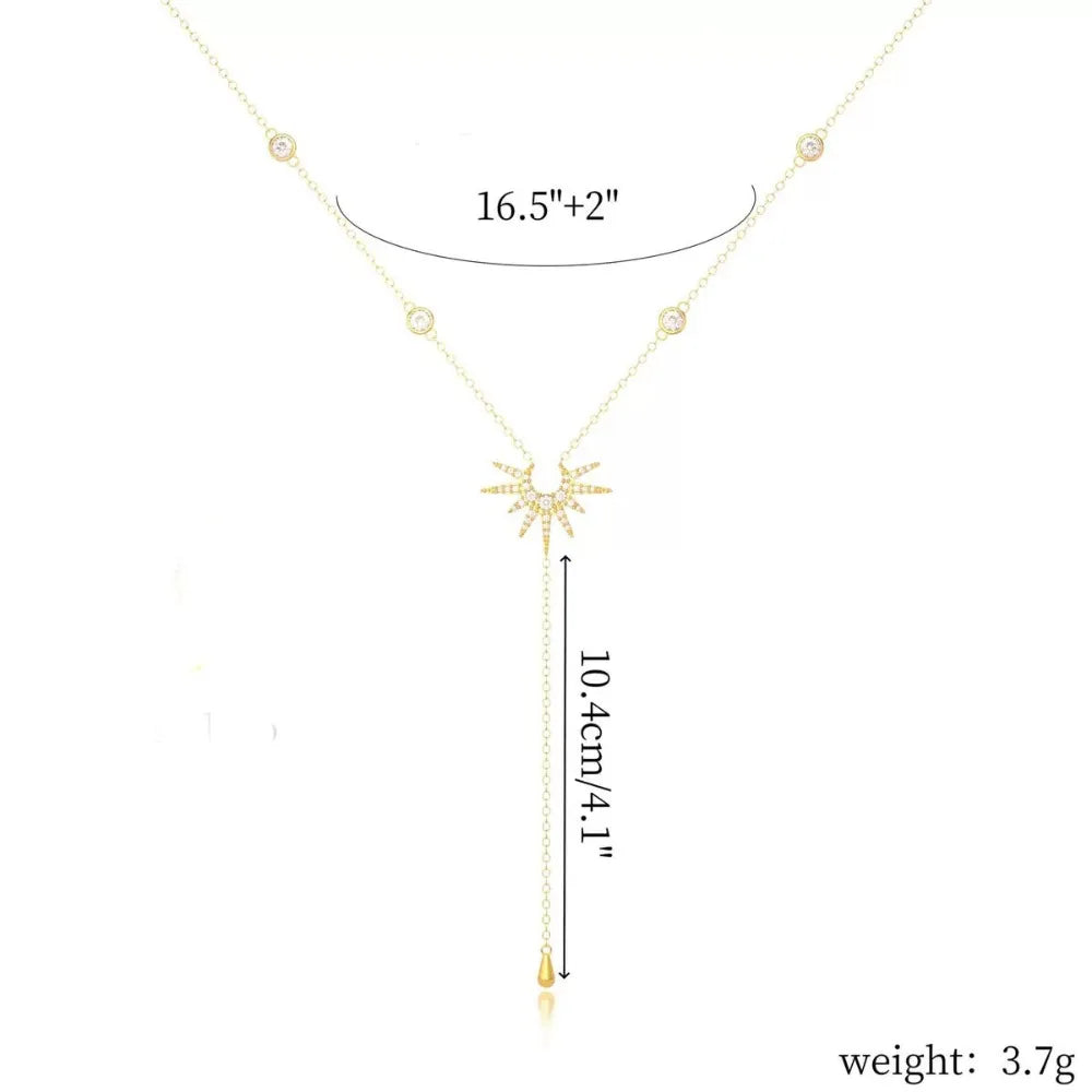 Gold Silver Color Necklace Shiny Delicate Sun Flame Long Tassel