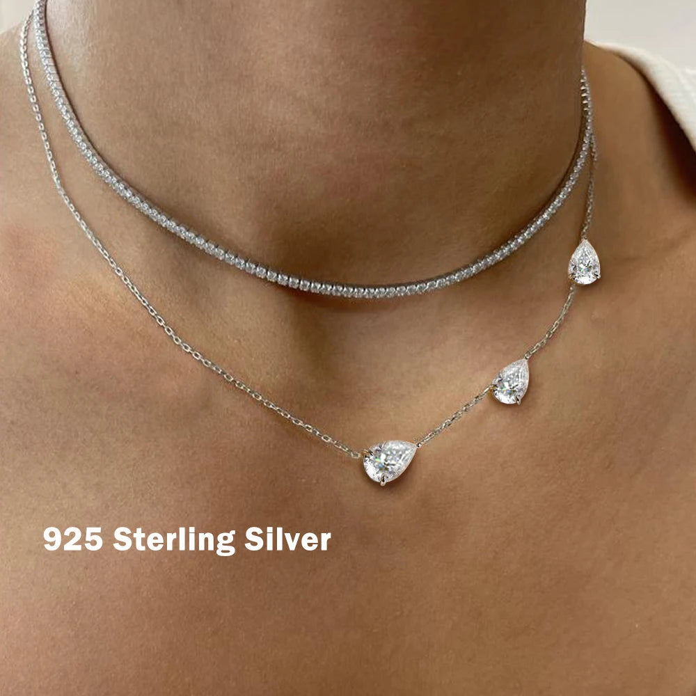 3-Stones Waterdrop Moissanite Pendant Necklace
