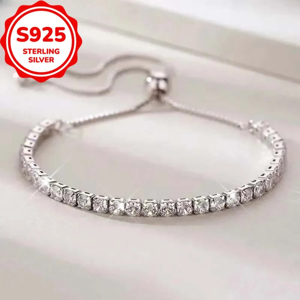 Sterling Silver Bracelet Elegant Zircon Tennis Crystal Chain