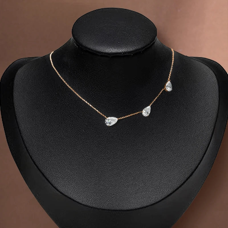 3-Stones Waterdrop Moissanite Pendant Necklace