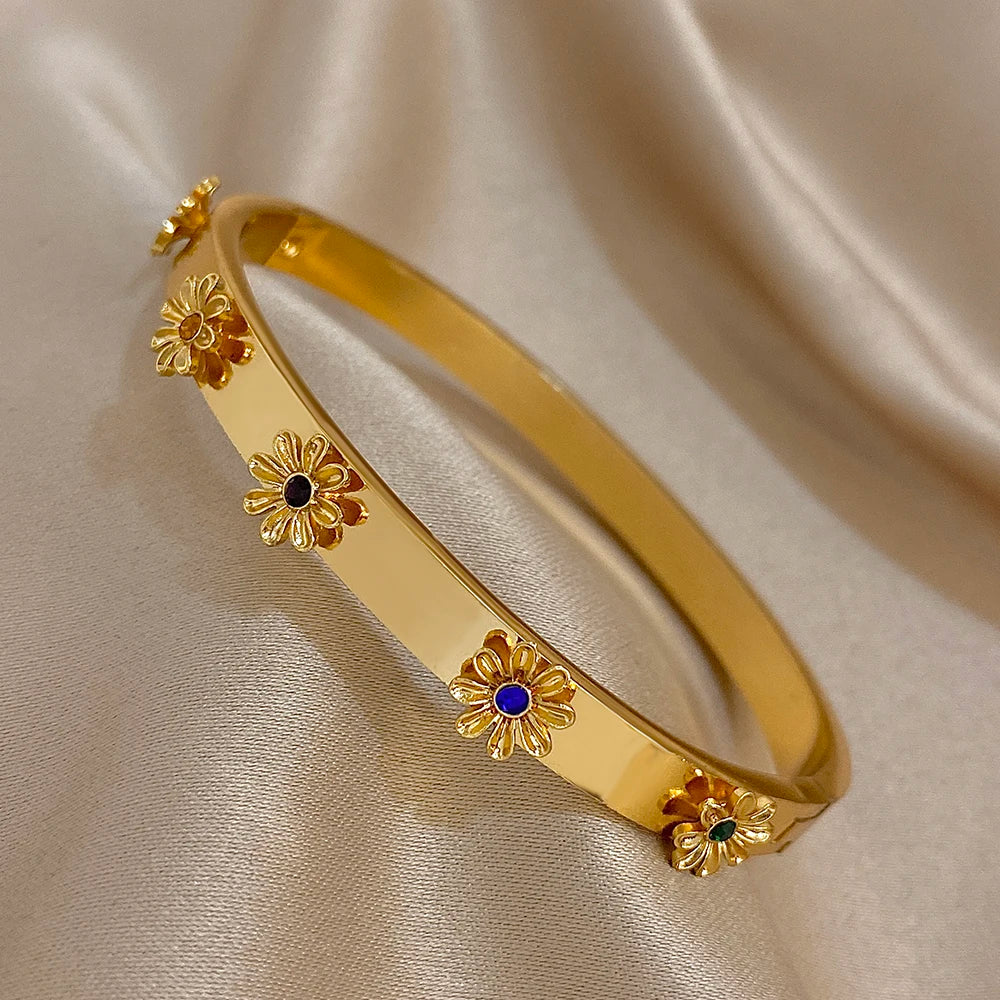 Flower Rhinestone Wrist Cuff Bangle