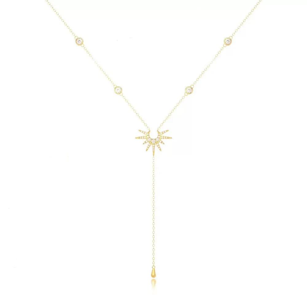Gold Silver Color Necklace Shiny Delicate Sun Flame Long Tassel