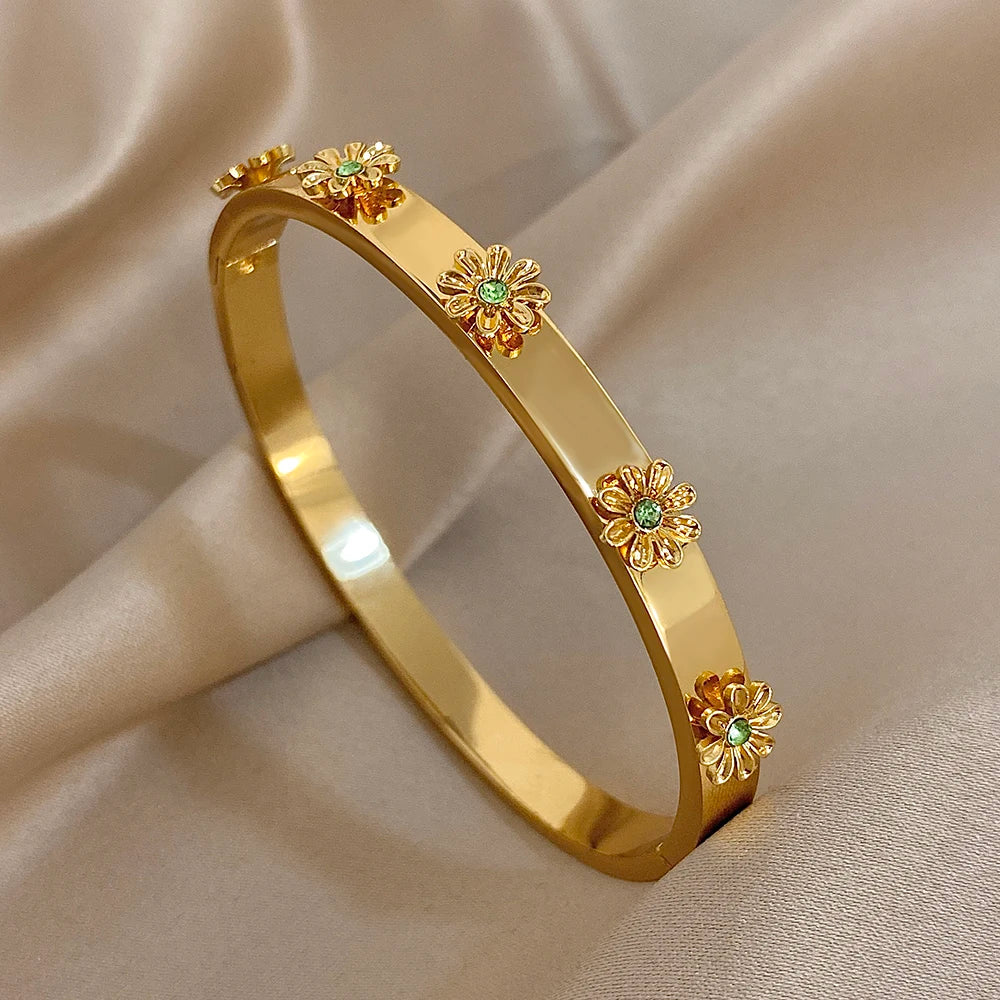 Flower Rhinestone Wrist Cuff Bangle