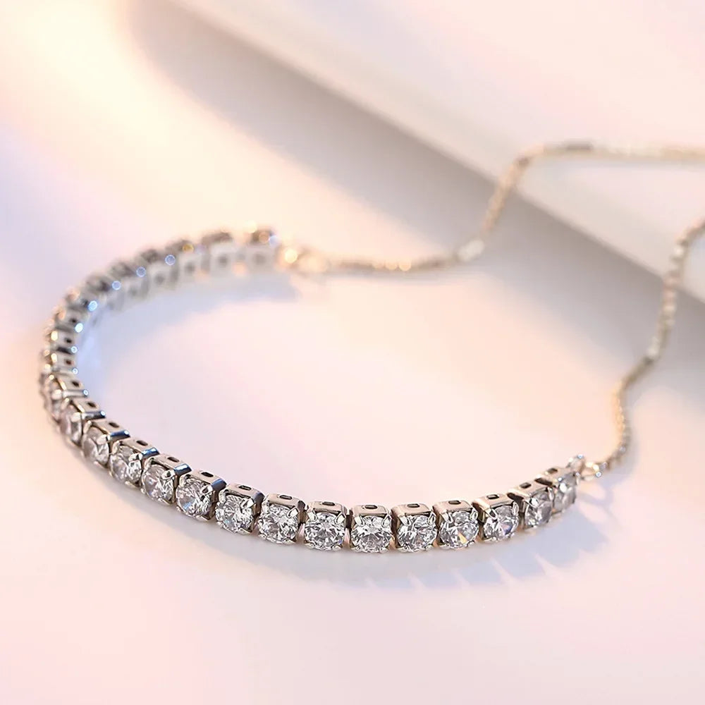 Sterling Silver Bracelet Elegant Zircon Tennis Crystal Chain