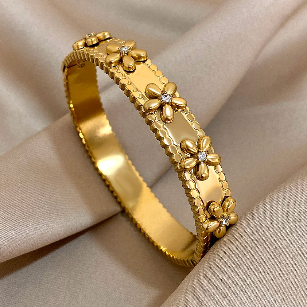 Flower Rhinestone Wrist Cuff Bangle