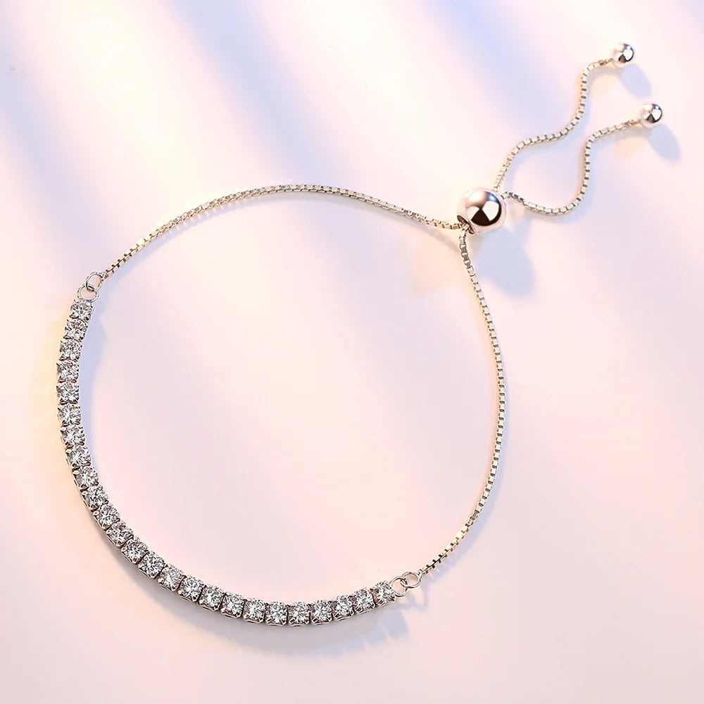 Sterling Silver Bracelet Elegant Zircon Tennis Crystal Chain