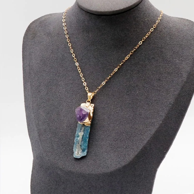 Natural bluestone pendant bluestone amethyst necklace