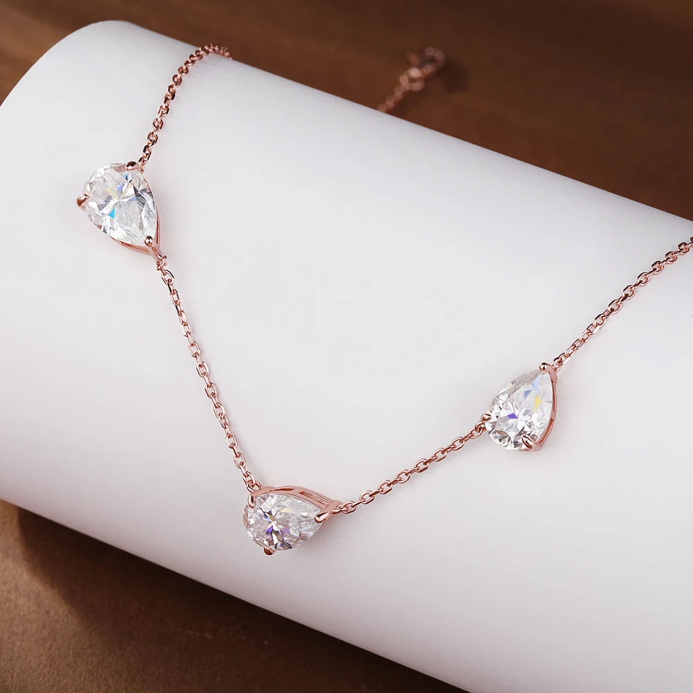 3-Stones Waterdrop Moissanite Pendant Necklace