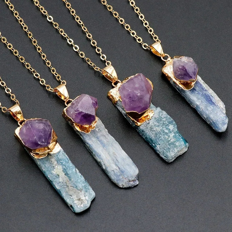 Natural bluestone pendant bluestone amethyst necklace
