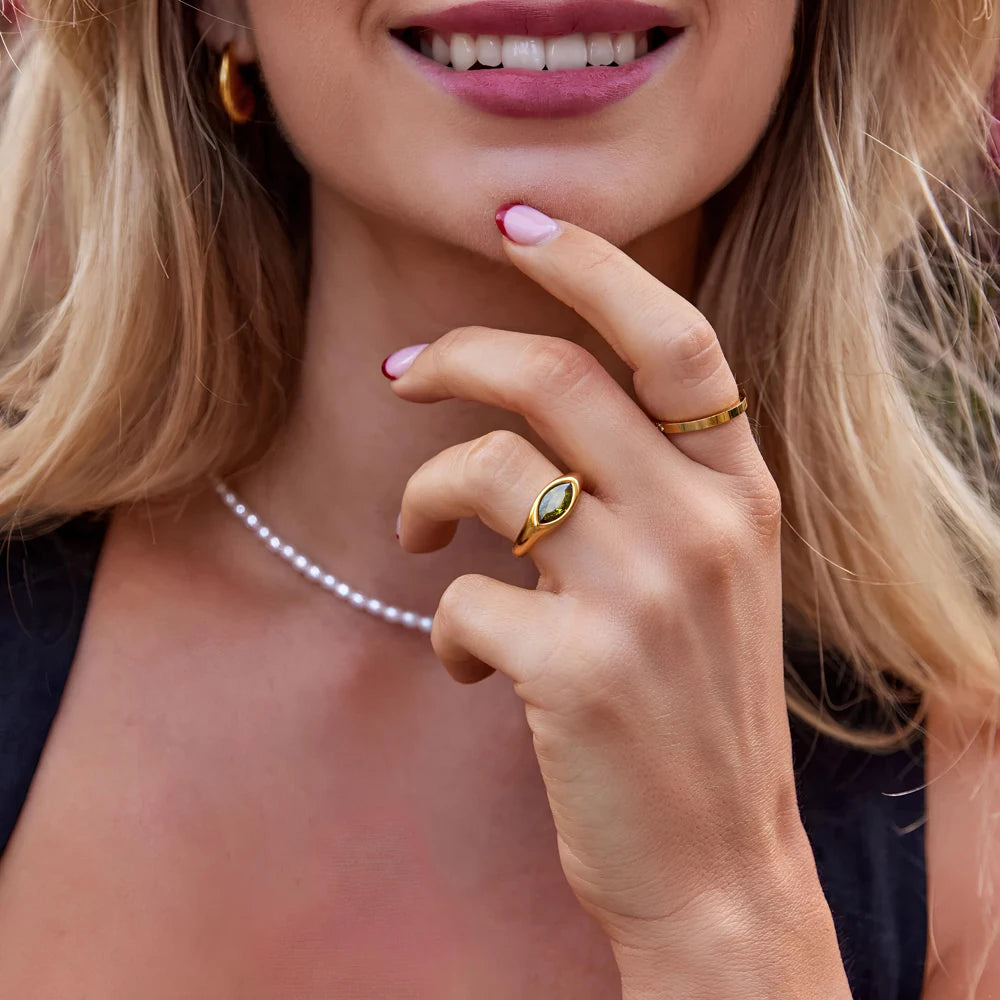 Titanium Steel Marquise Cut Ring