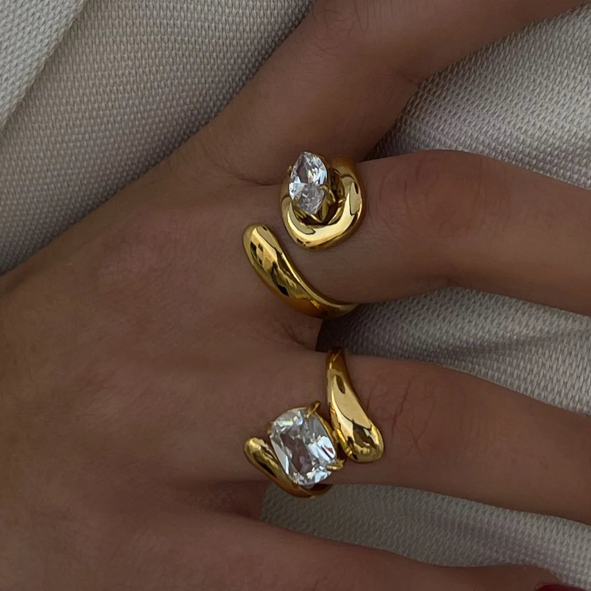 Water Drop Shaped Large Zircon open Rings18K Gold Plated