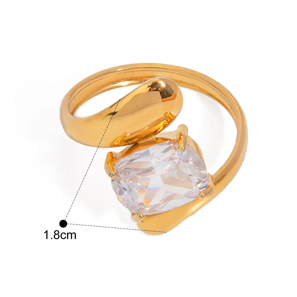 Water Drop Shaped Large Zircon open Rings18K Gold Plated