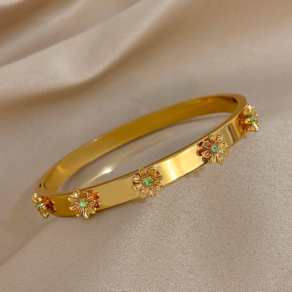 Flower Rhinestone Wrist Cuff Bangle
