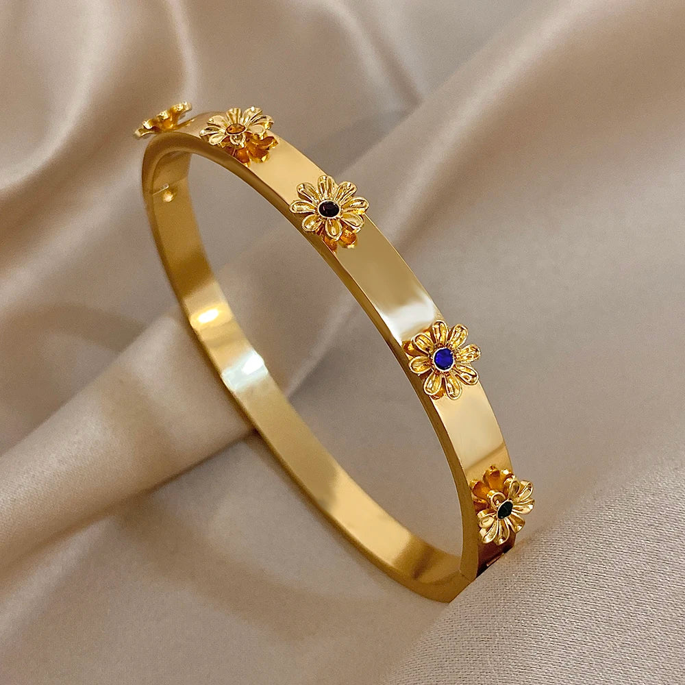 Flower Rhinestone Wrist Cuff Bangle