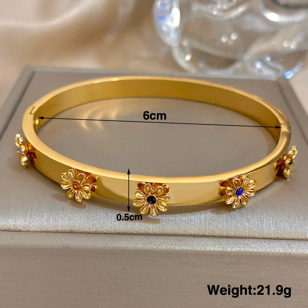 Flower Rhinestone Wrist Cuff Bangle