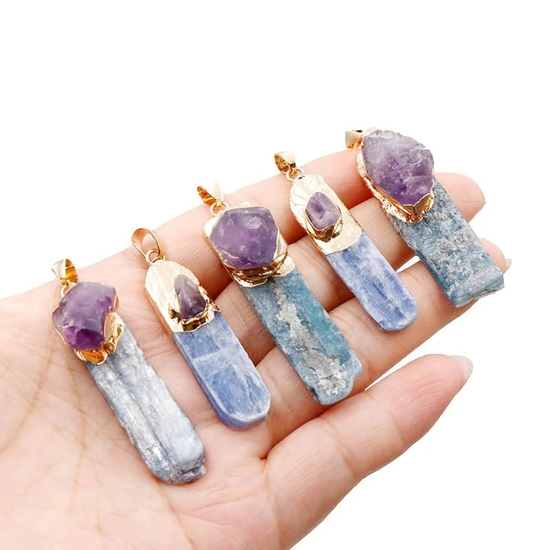Natural bluestone pendant bluestone amethyst necklace