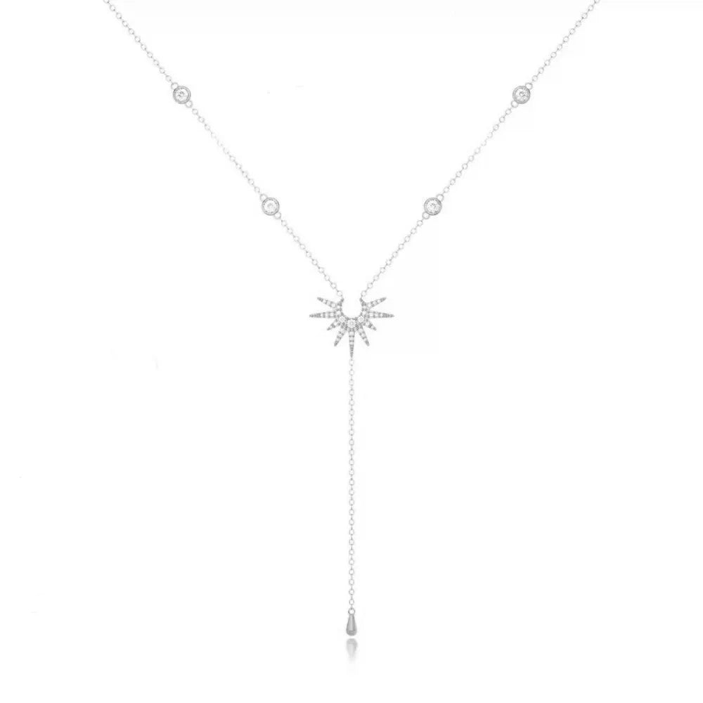 Gold Silver Color Necklace Shiny Delicate Sun Flame Long Tassel