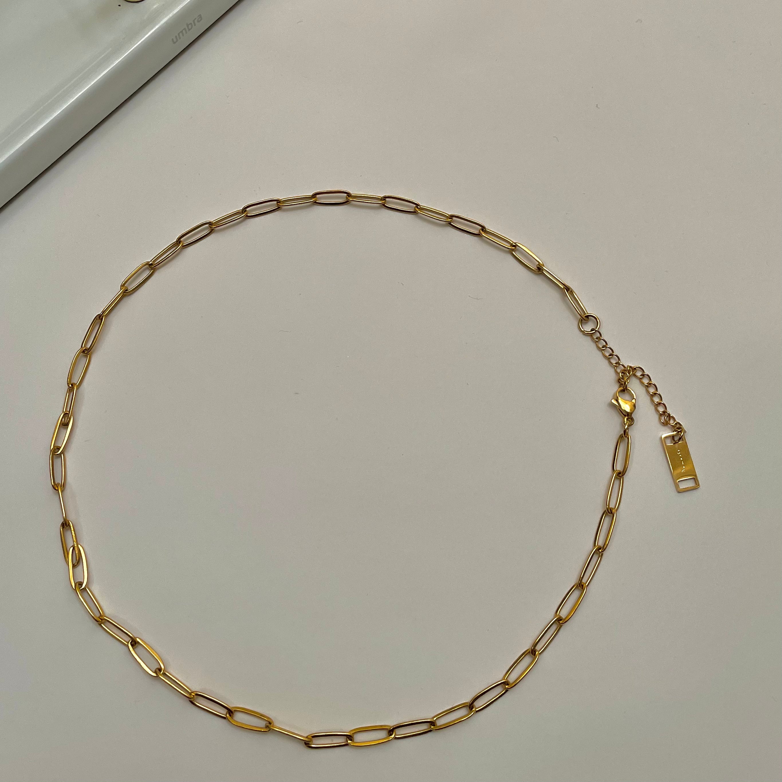 Paperclip Chain Necklace-Gold